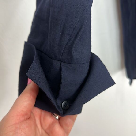 COS Navy Blue Long Sleeve Notch Neck Blouse Top Size 6 - Picture 3 of 10